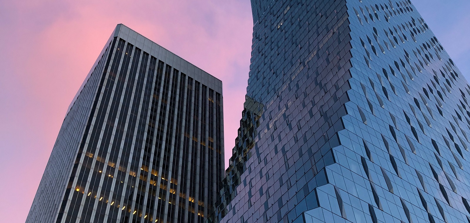 Sunset over downtown Seattle and the Rainier Tower and Rainier Square.